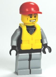 LEGO Minifigure-Lifeguard - Leather Jacket with Zipper, Red Lines and Logo Pattern, Life Jacket Center Buckle, Red Short Bill Cap-Town / City / Harbor-CTY236A-Creative Brick Builders